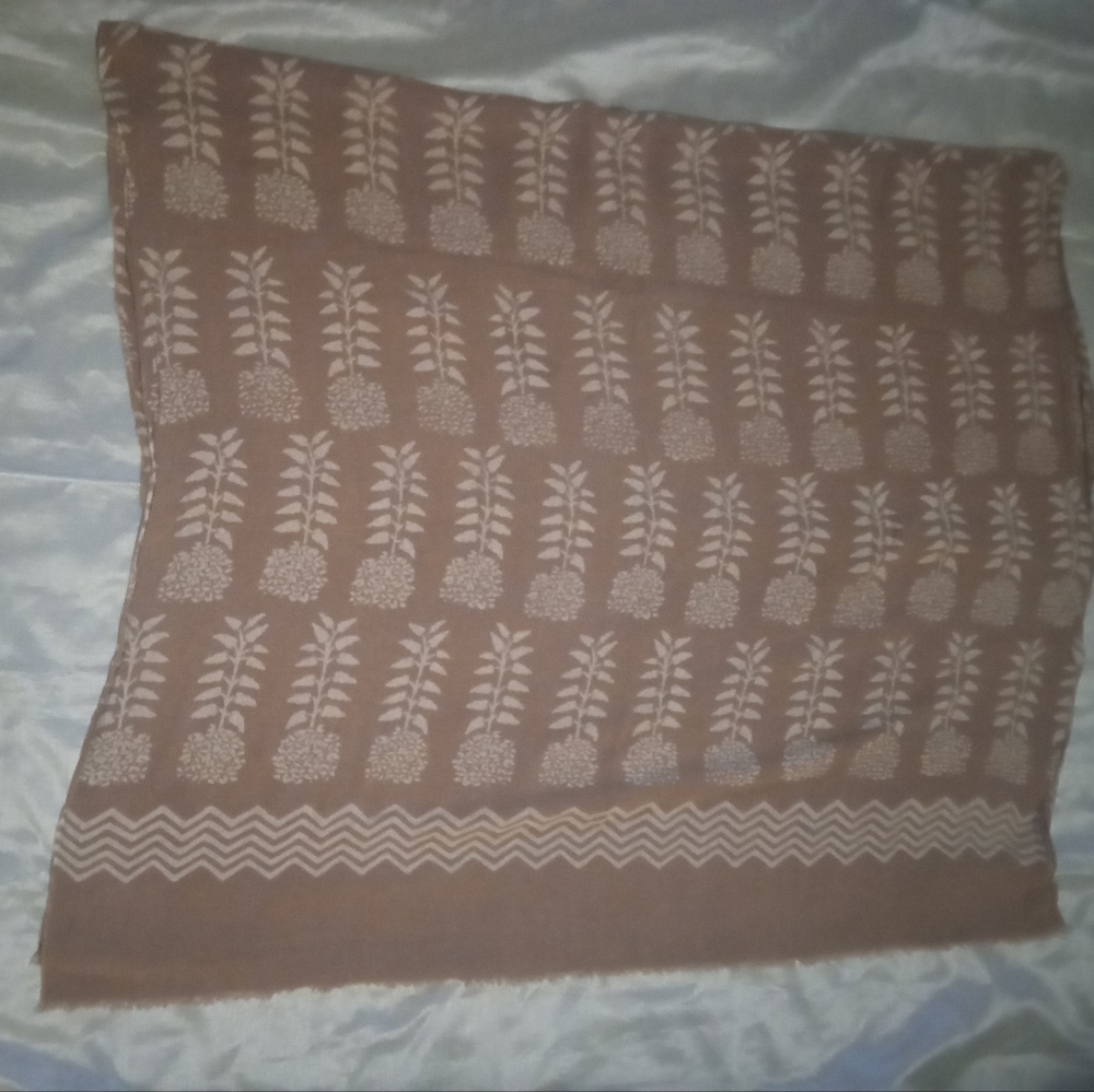 Bajra Wrap Silk Scarf Handmade In Nepal 68"L 39"W Chic Brown Patterned